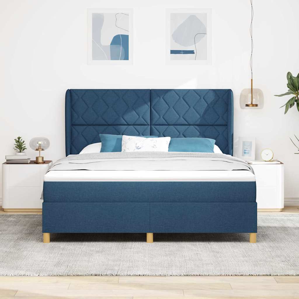 Box spring seng med pude med hovedgærde Blå 200 x 180 cm Stof