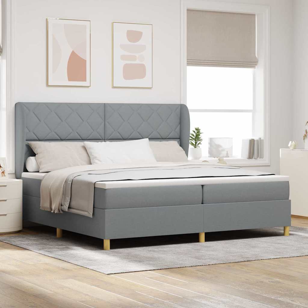 Box spring seng med hovedgærde Lysegrå 200 x 200 cm Stof