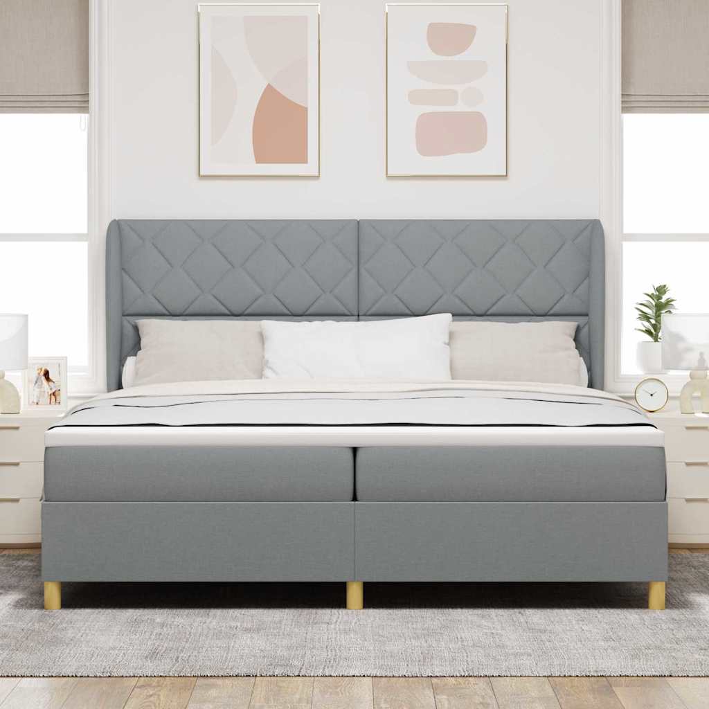 Box spring seng med hovedgærde Lysegrå 200 x 200 cm Stof