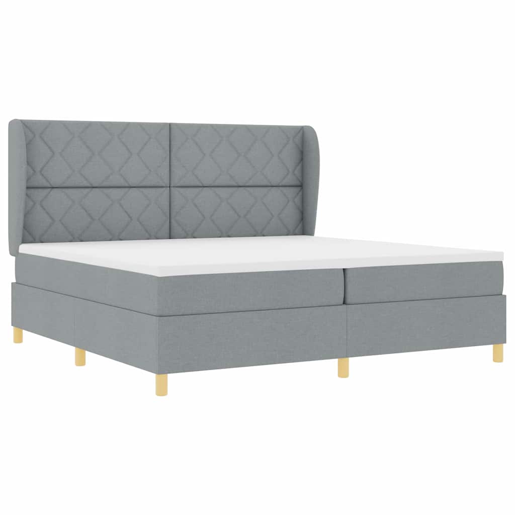 Box spring seng med hovedgærde Lysegrå 200 x 200 cm Stof
