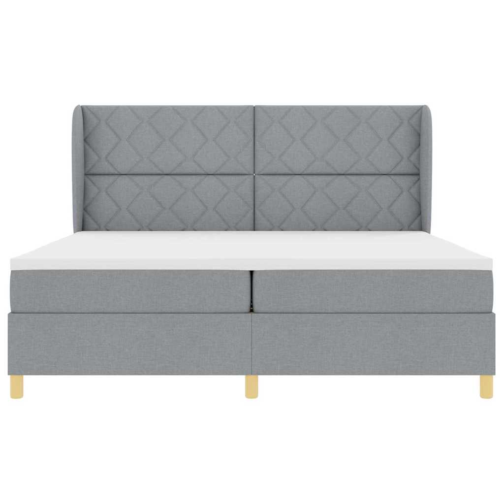 Box spring seng med hovedgærde Lysegrå 200 x 200 cm Stof