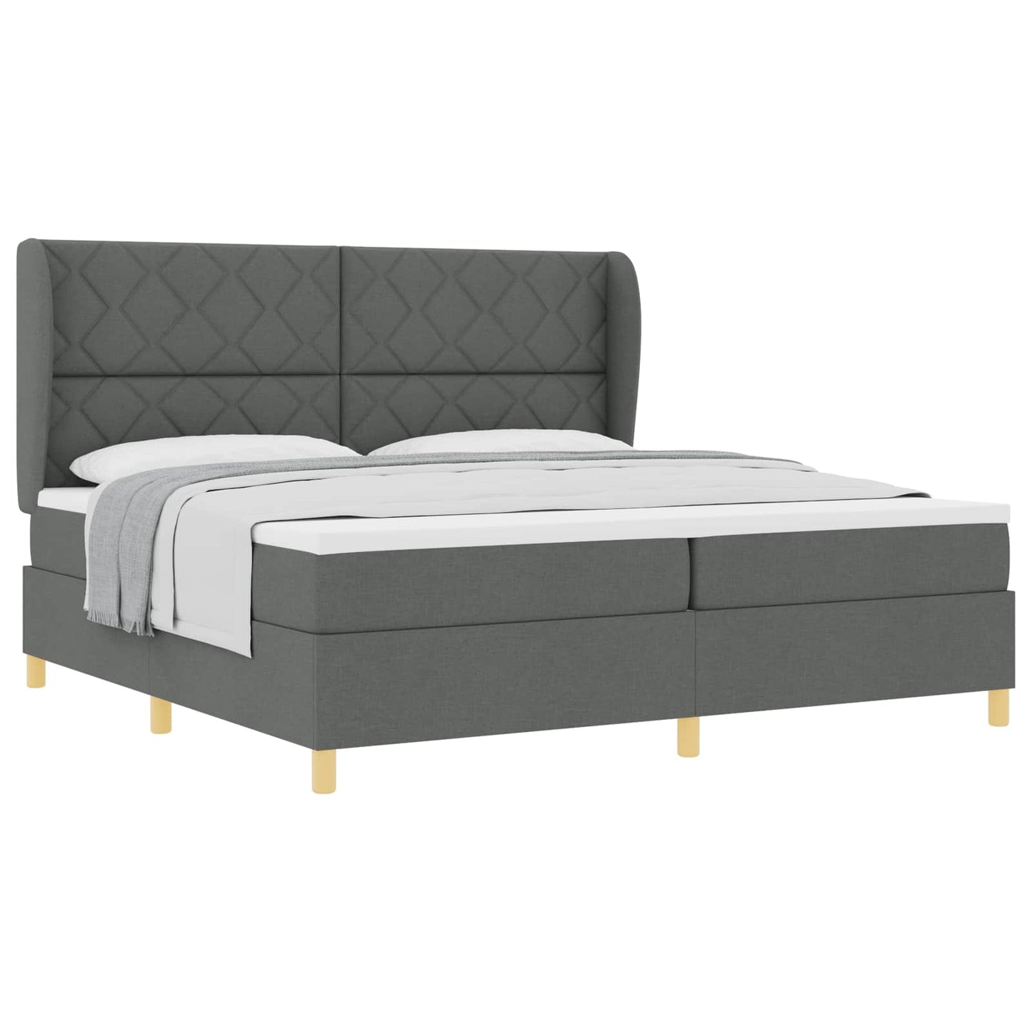Box spring seng med hovedgærde Mørkegrå 200 x 200 cm Stof
