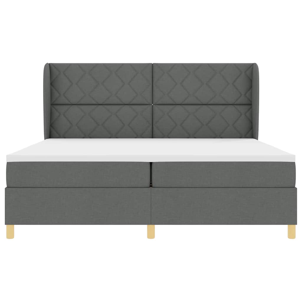 Box spring seng med hovedgærde Mørkegrå 200 x 200 cm Stof