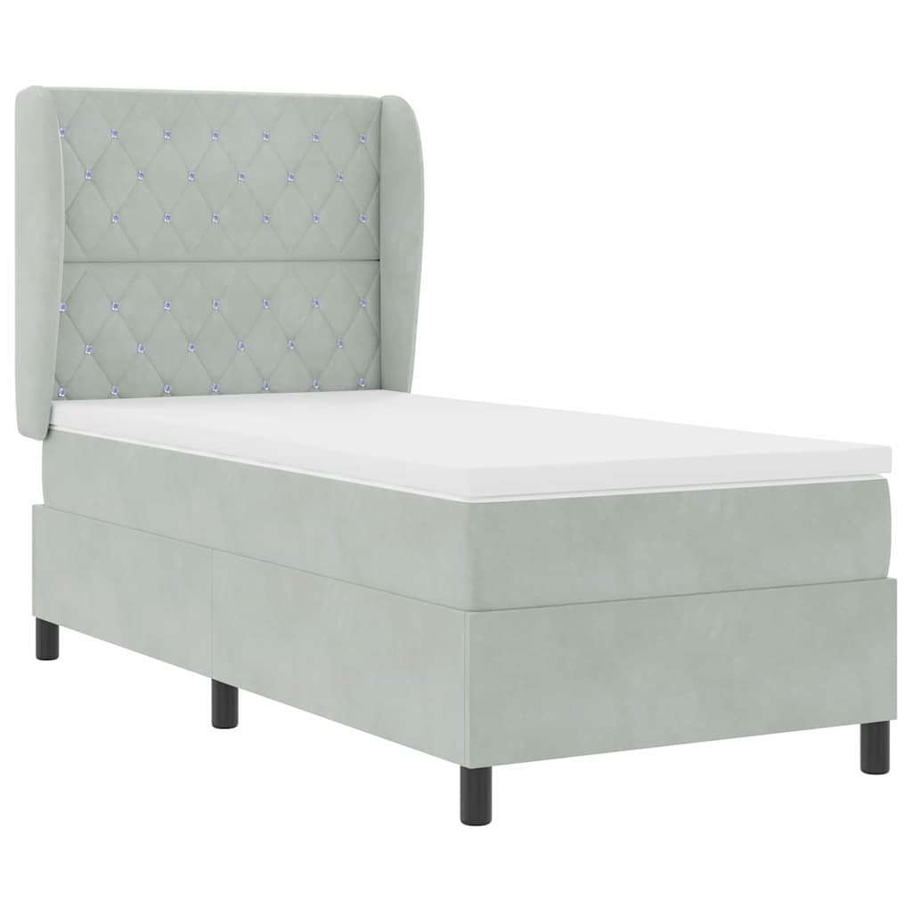 Box spring seng med madras Lysegrå 190 x 90 cm Fløjl