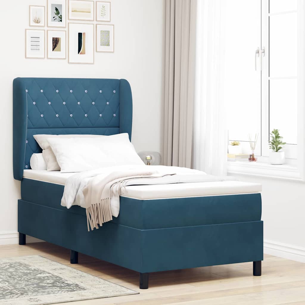 Box spring seng med hovedgærde Mørk blå 190 x 90 cm Fløjl