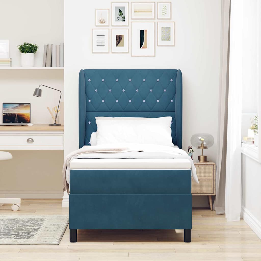 Box spring seng med hovedgærde Mørk blå 190 x 90 cm Fløjl
