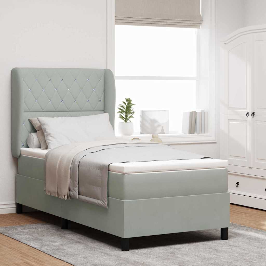 Box spring seng med madras Lysegrå 200 x 90 cm Fløjl