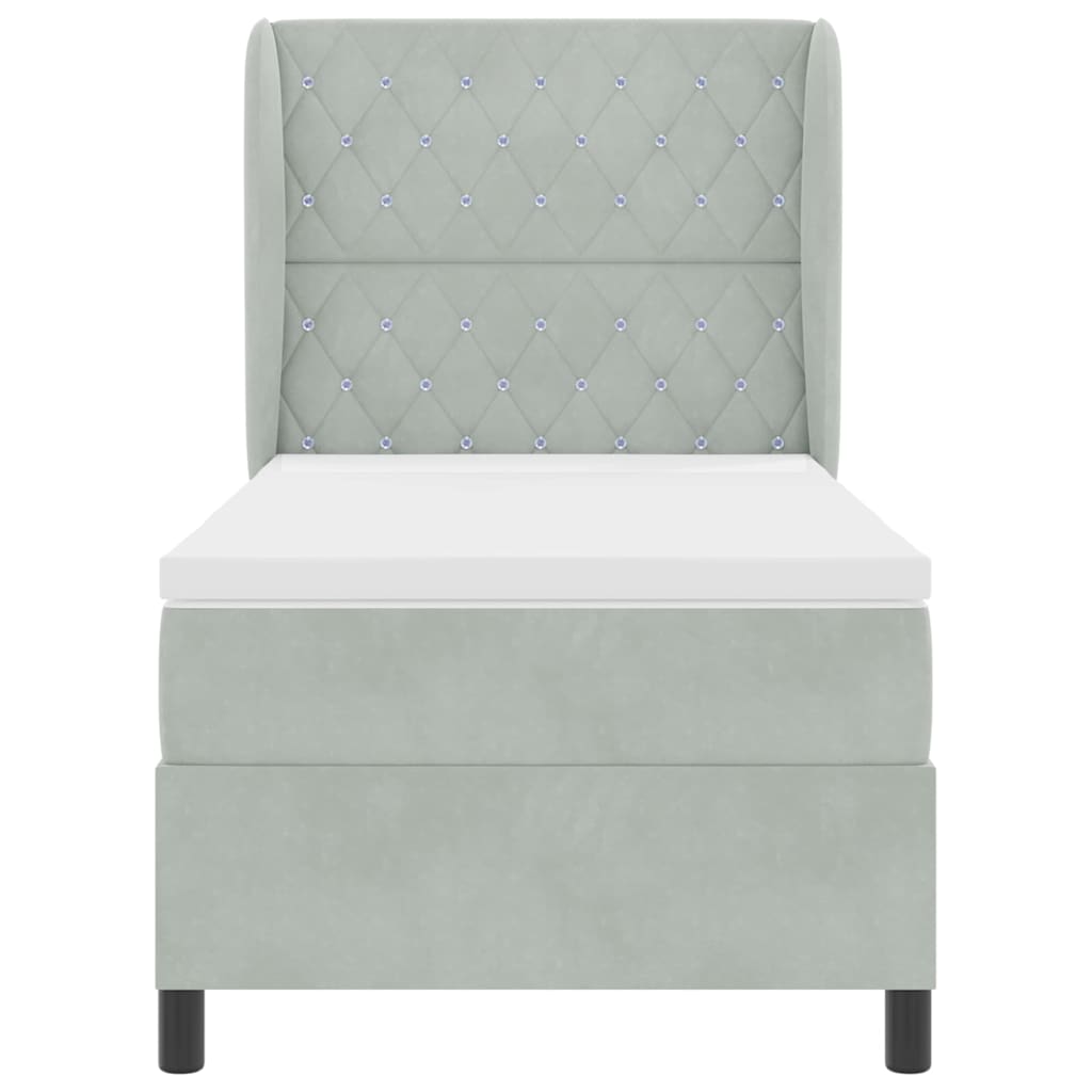 Box spring seng med madras Lysegrå 200 x 90 cm Fløjl
