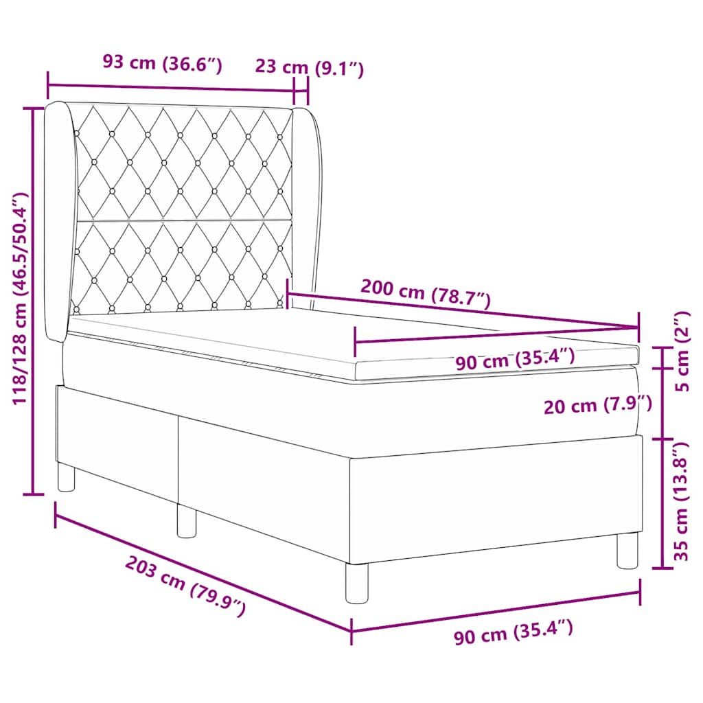 Box spring seng med madras Lysegrå 200 x 90 cm Fløjl