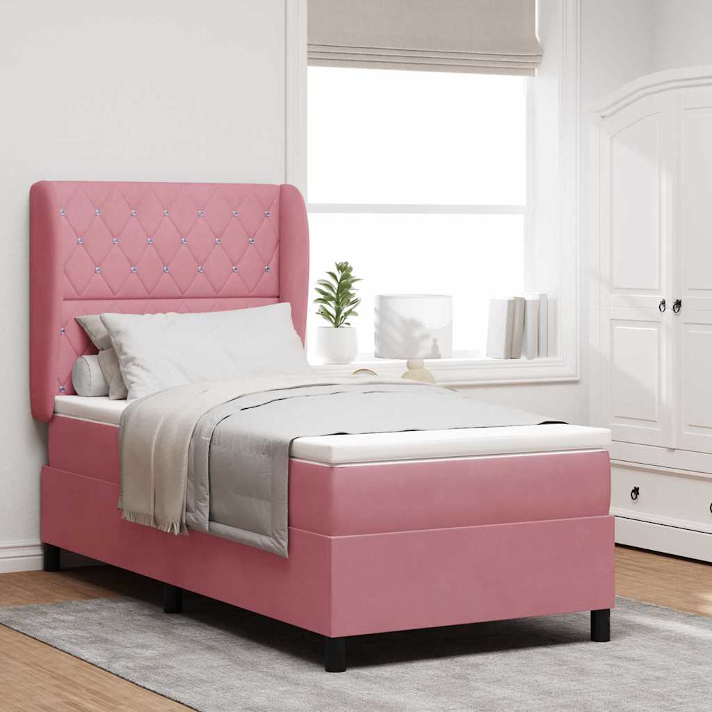 Box spring seng med hovedgærde Lyserød 200 x 90 cm Fløjl