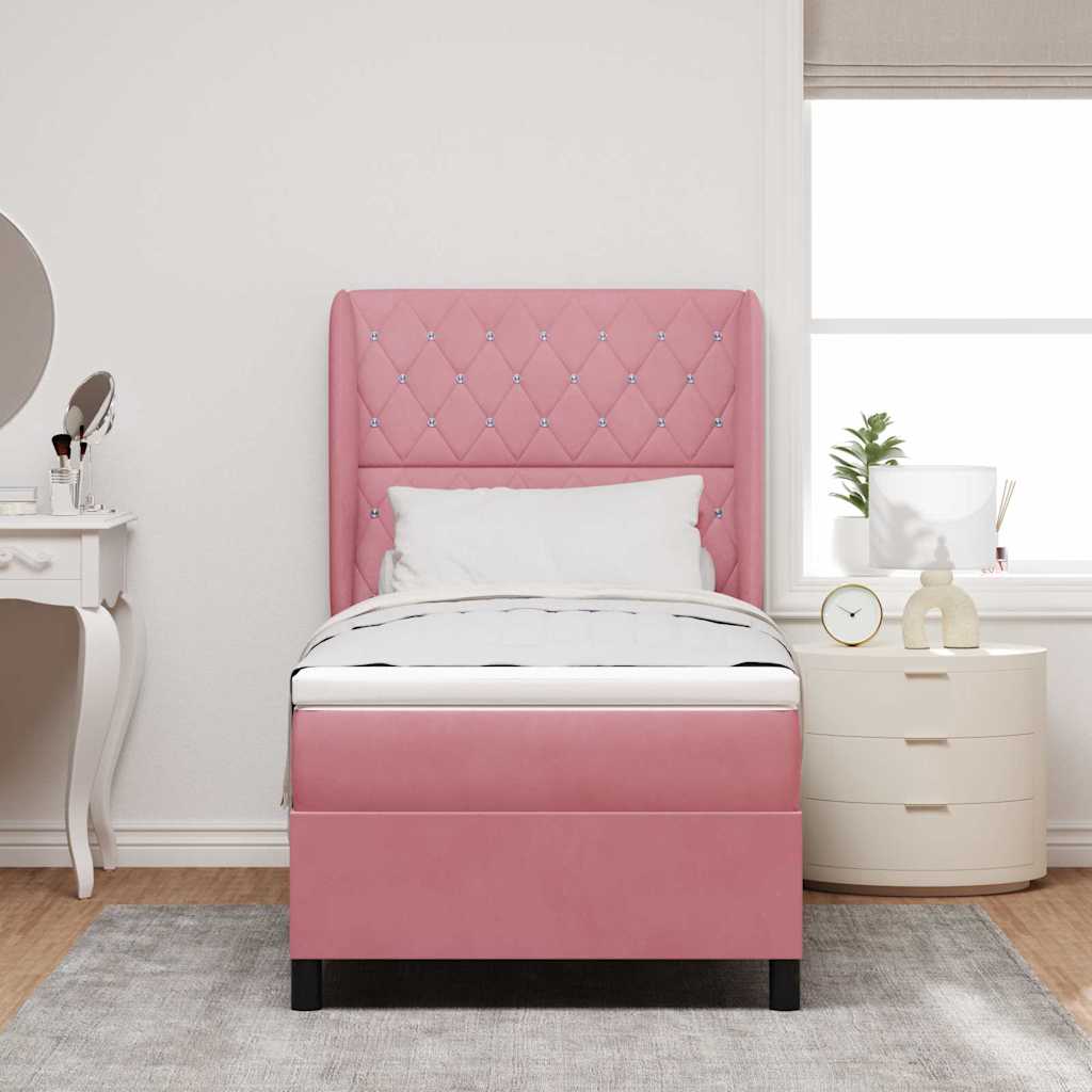 Box spring seng med hovedgærde Lyserød 200 x 90 cm Fløjl