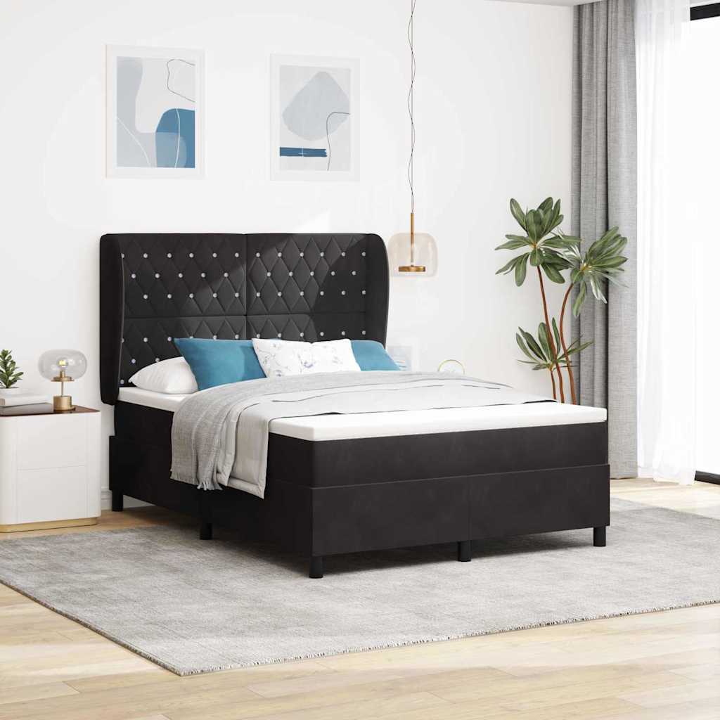 Box spring seng med madras Sort 190 x 140 cm Fløjl