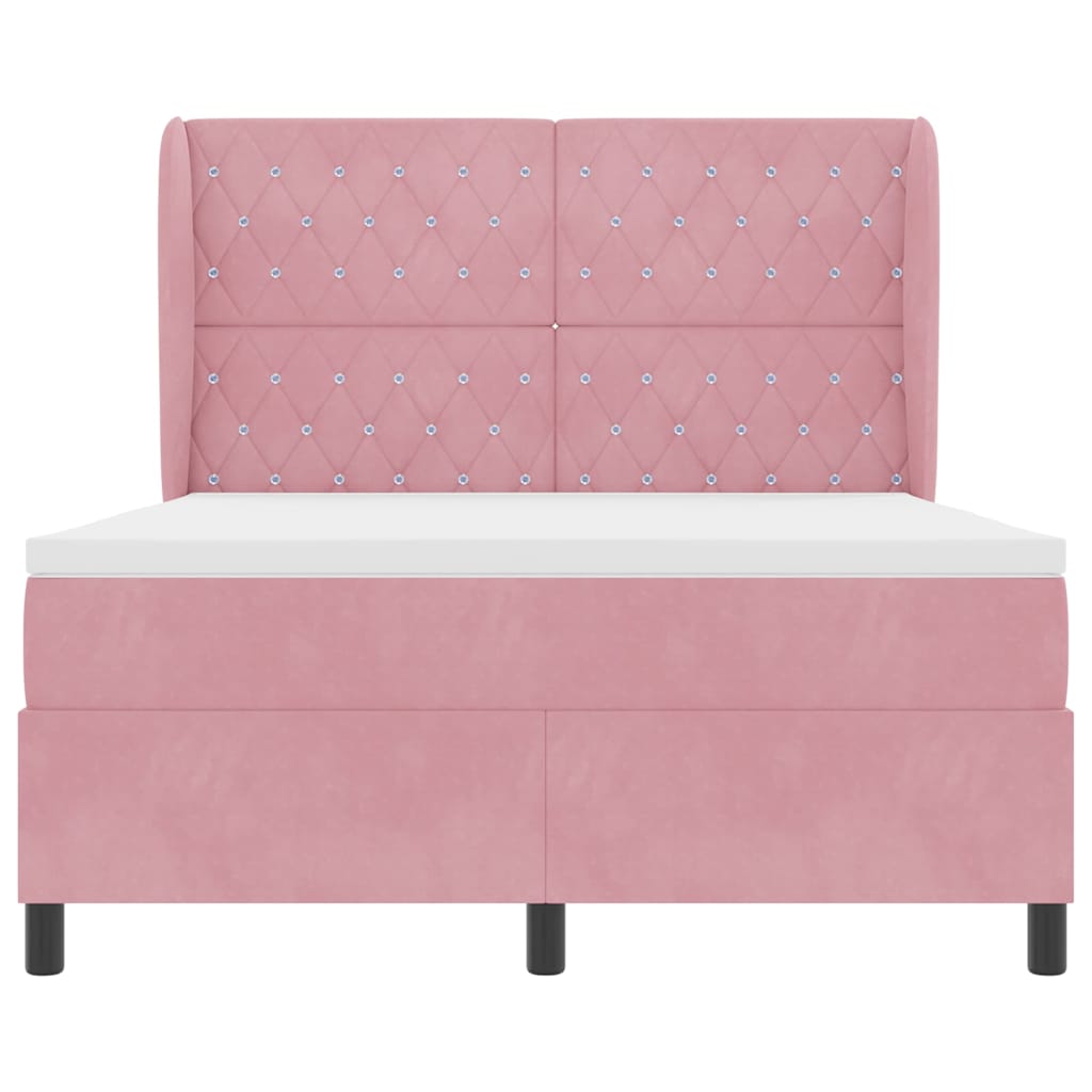 Box spring seng med hovedgærde Lyserød 190 x 140 cm Fløjl