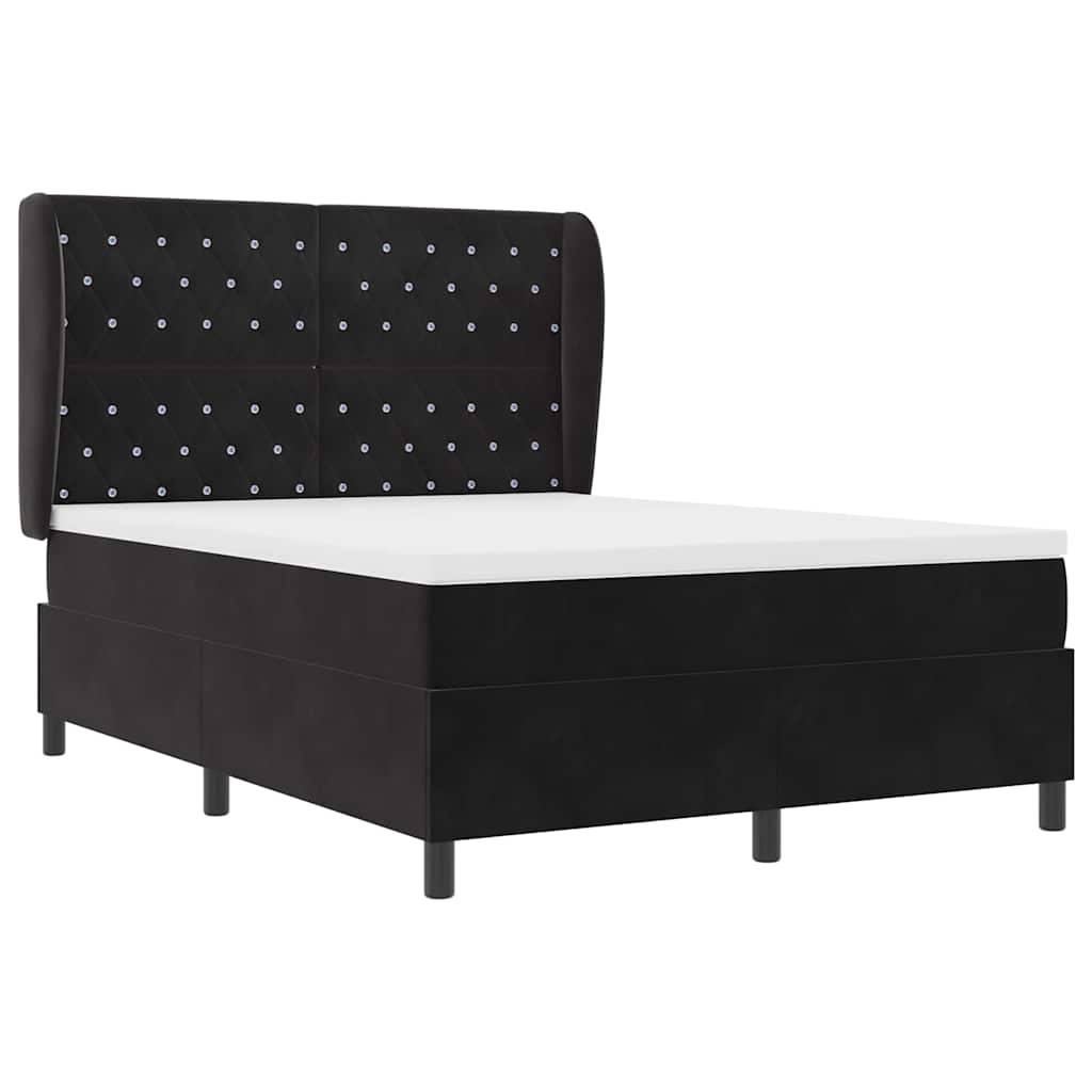 Box spring seng med madras Sort 200 x 140 cm Fløjl