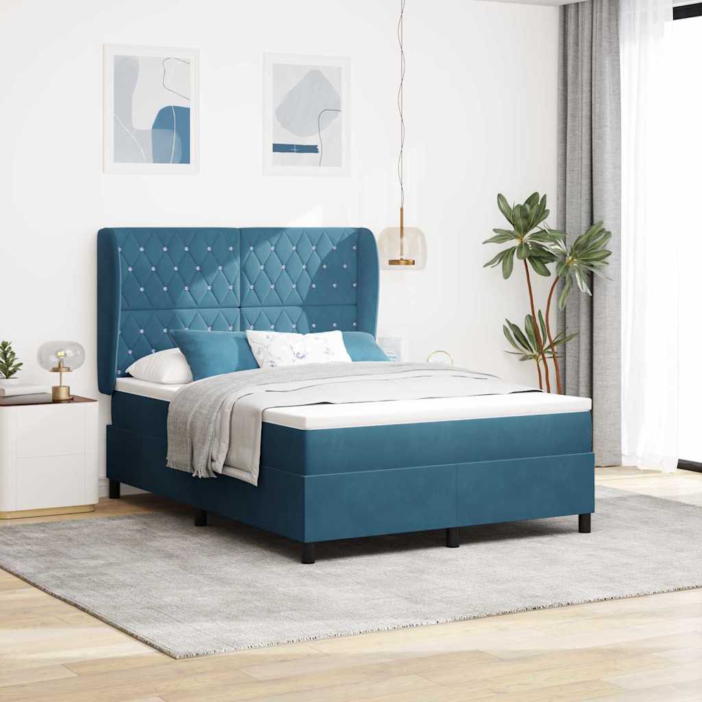 Box spring seng med hovedgærde Mørk blå 200 x 140 cm Fløjl