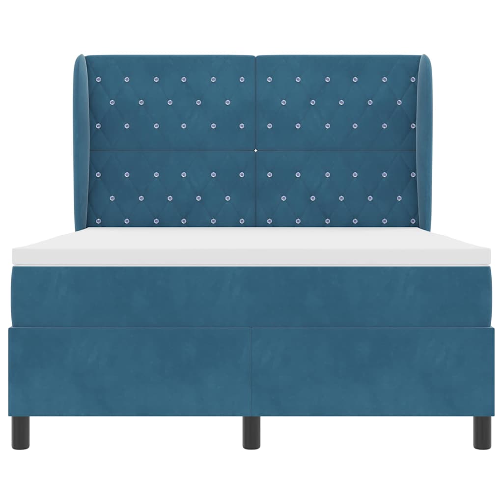 Box spring seng med hovedgærde Mørk blå 200 x 140 cm Fløjl