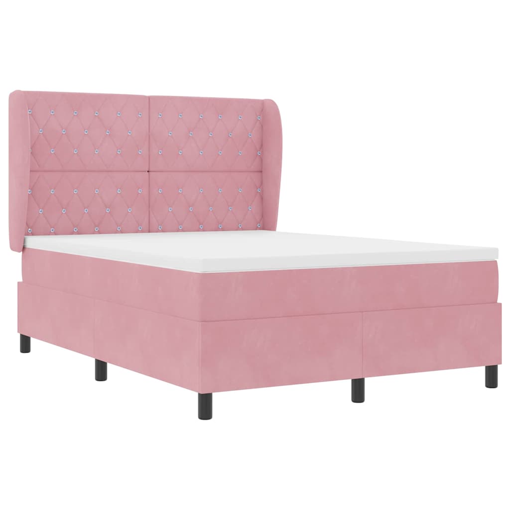 Box spring seng med madras Lyserød 200 x 140 cm Fløjl