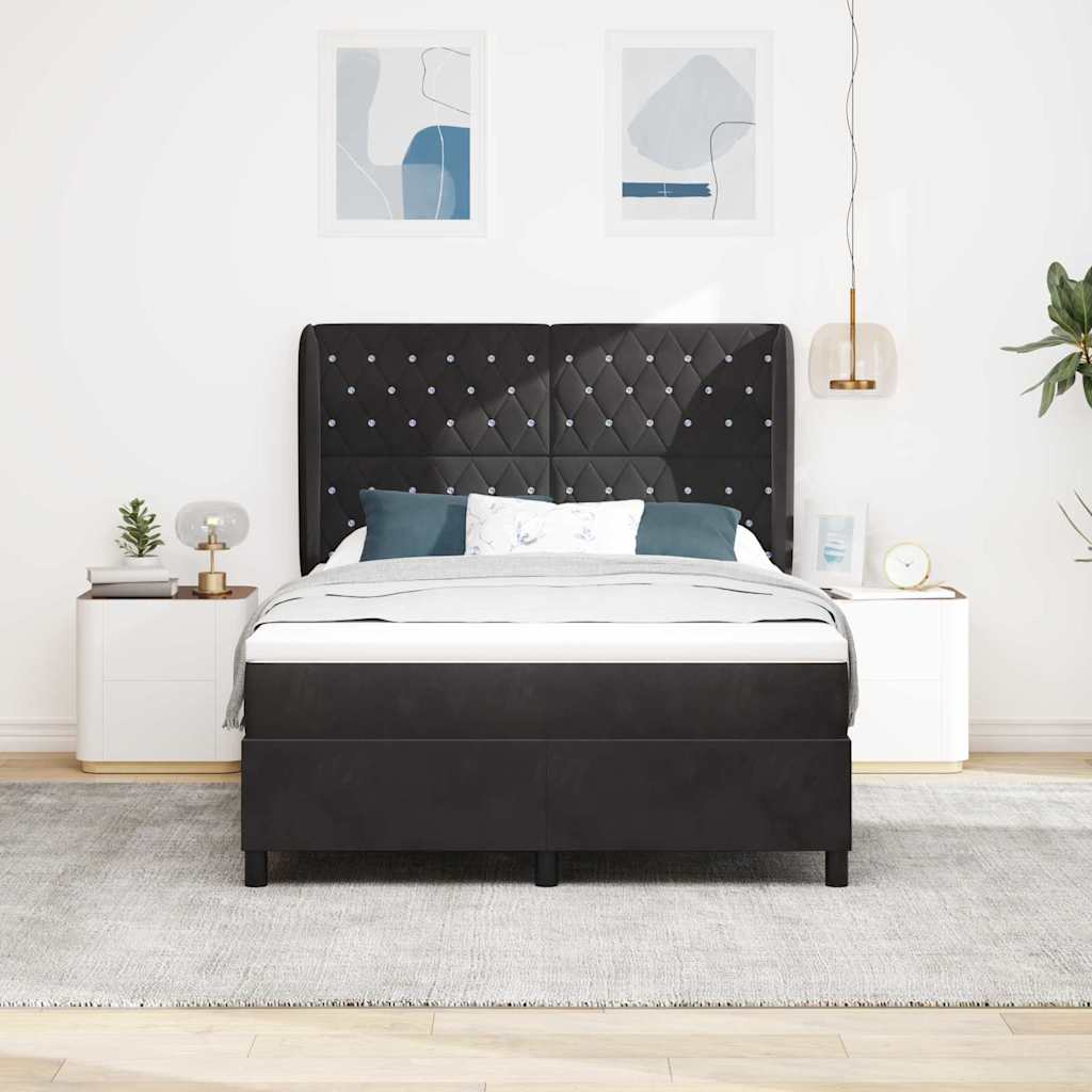 Box spring seng med madras Sort 200 x 160 cm Fløjl