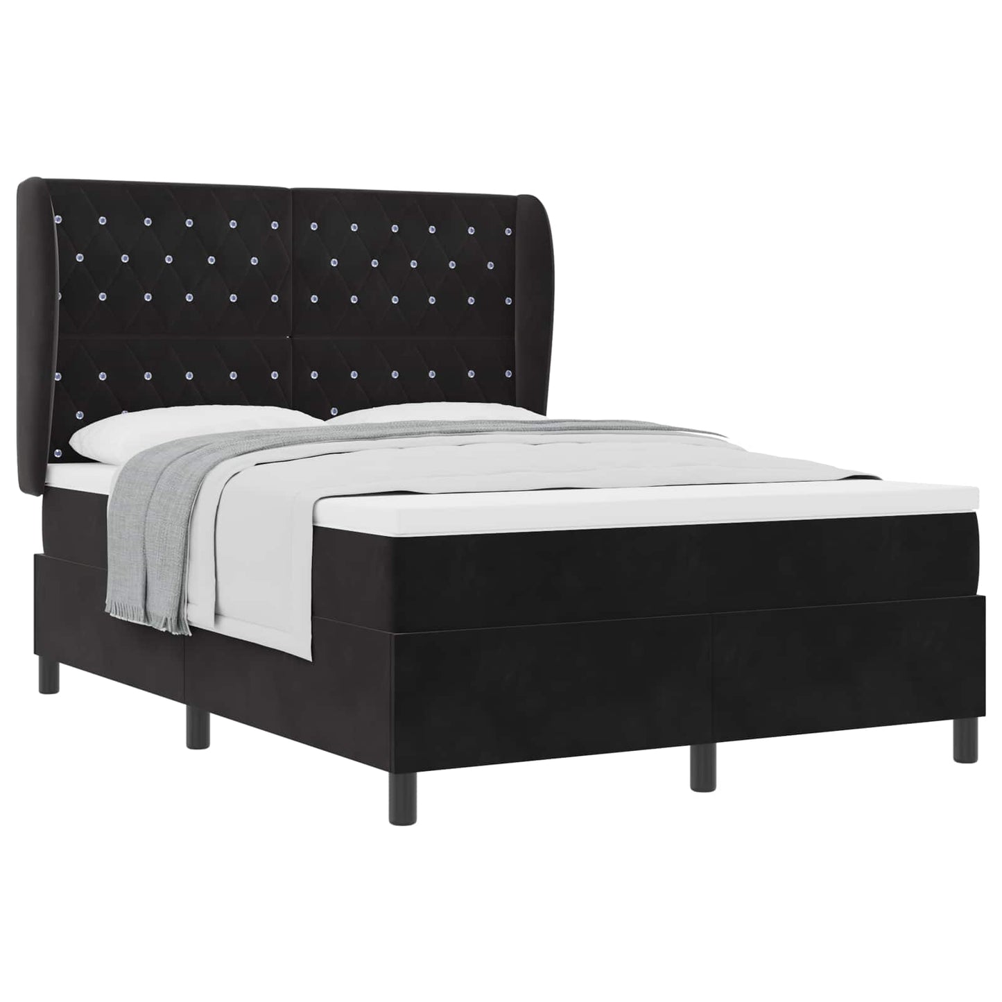 Box spring seng med madras Sort 200 x 160 cm Fløjl