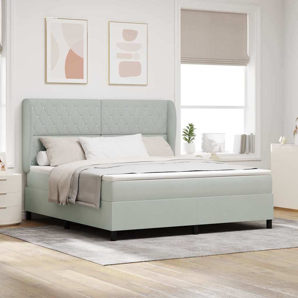 Box spring seng med madras Lysegrå 200 x 180 cm Fløjl