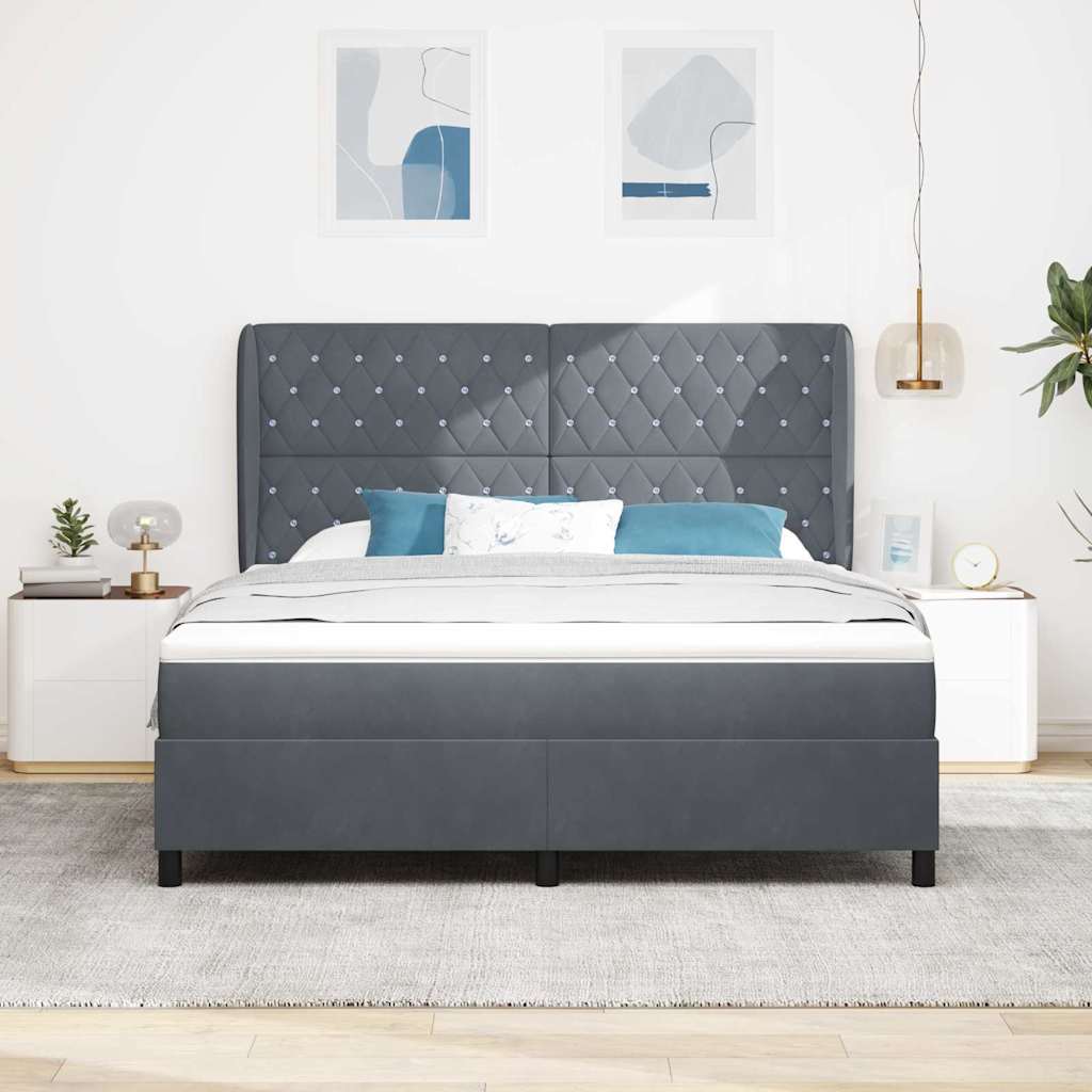 Box spring seng med hovedgærde Mørkegrå 200 x 180 cm Fløjl