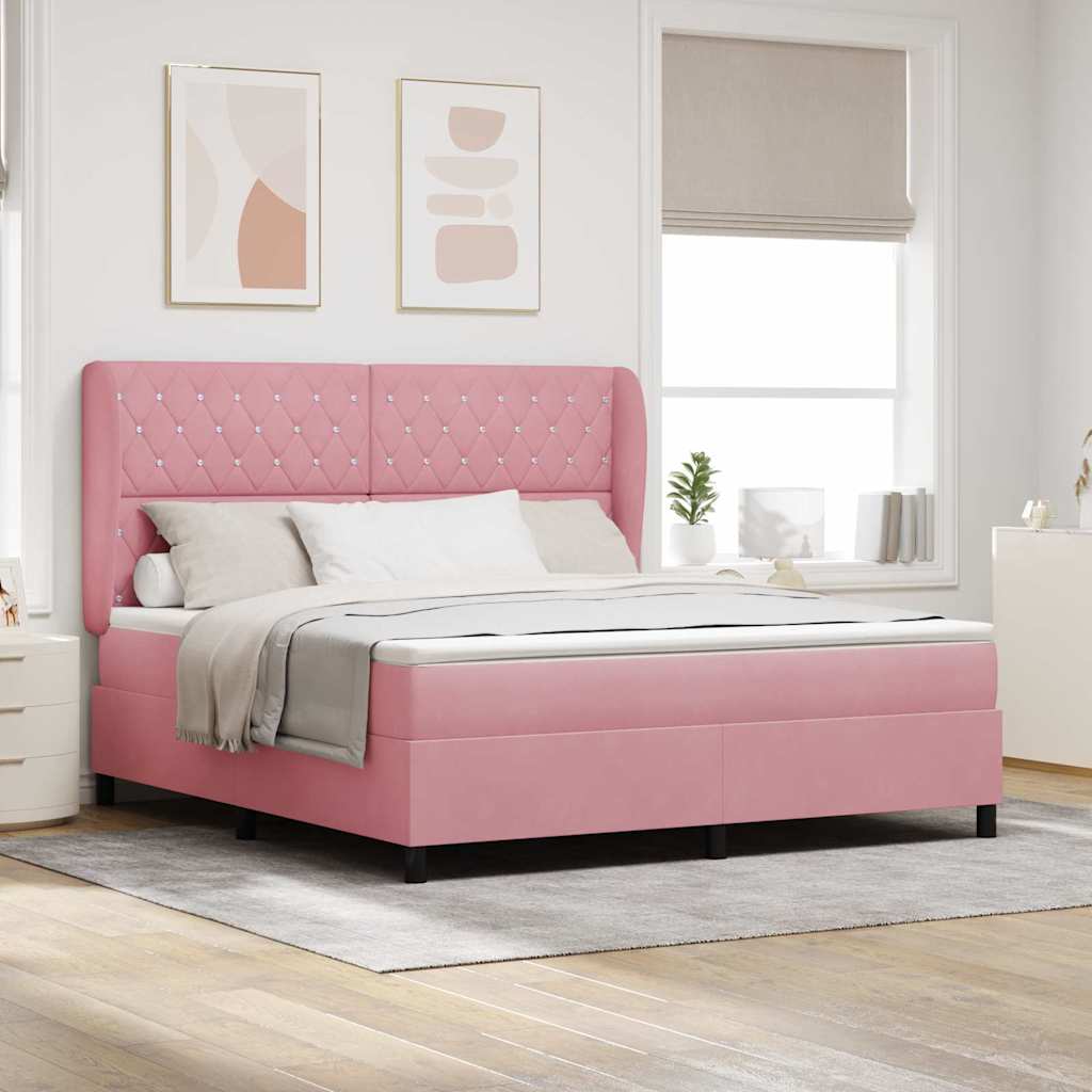 Box spring seng med hovedgærde Lyserød 200 x 180 cm Fløjl