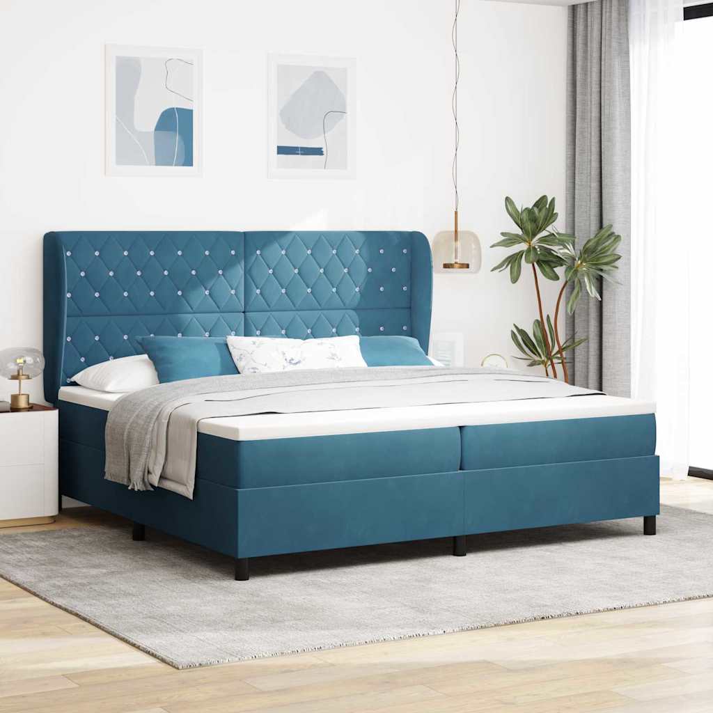Box spring seng med madras Mørk blå 200 x 200 cm Fløjl
