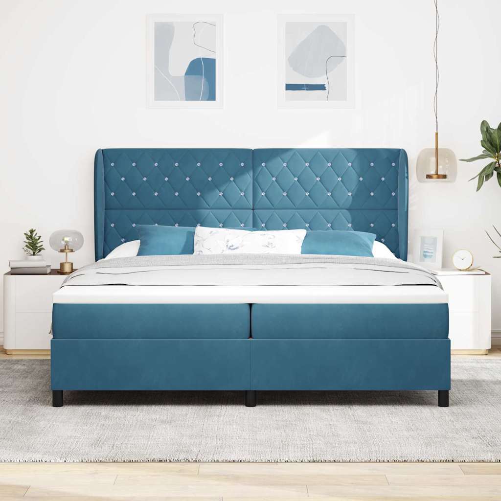 Box spring seng med madras Mørk blå 200 x 200 cm Fløjl