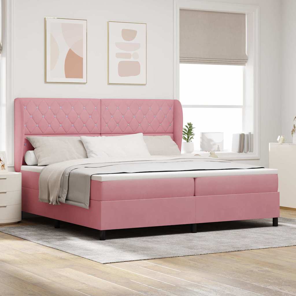 Box spring seng med hovedgærde Lyserød 200 x 200 cm Fløjl