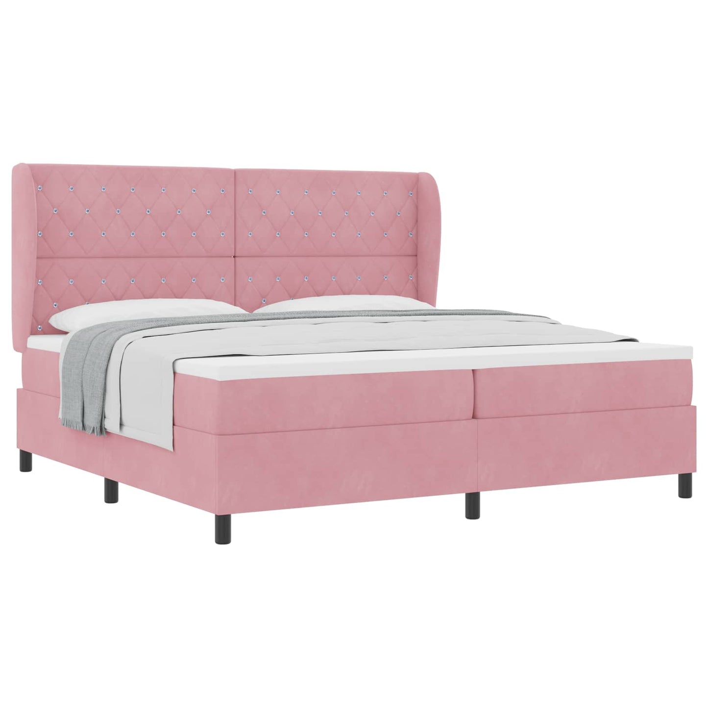 Box spring seng med hovedgærde Lyserød 200 x 200 cm Fløjl