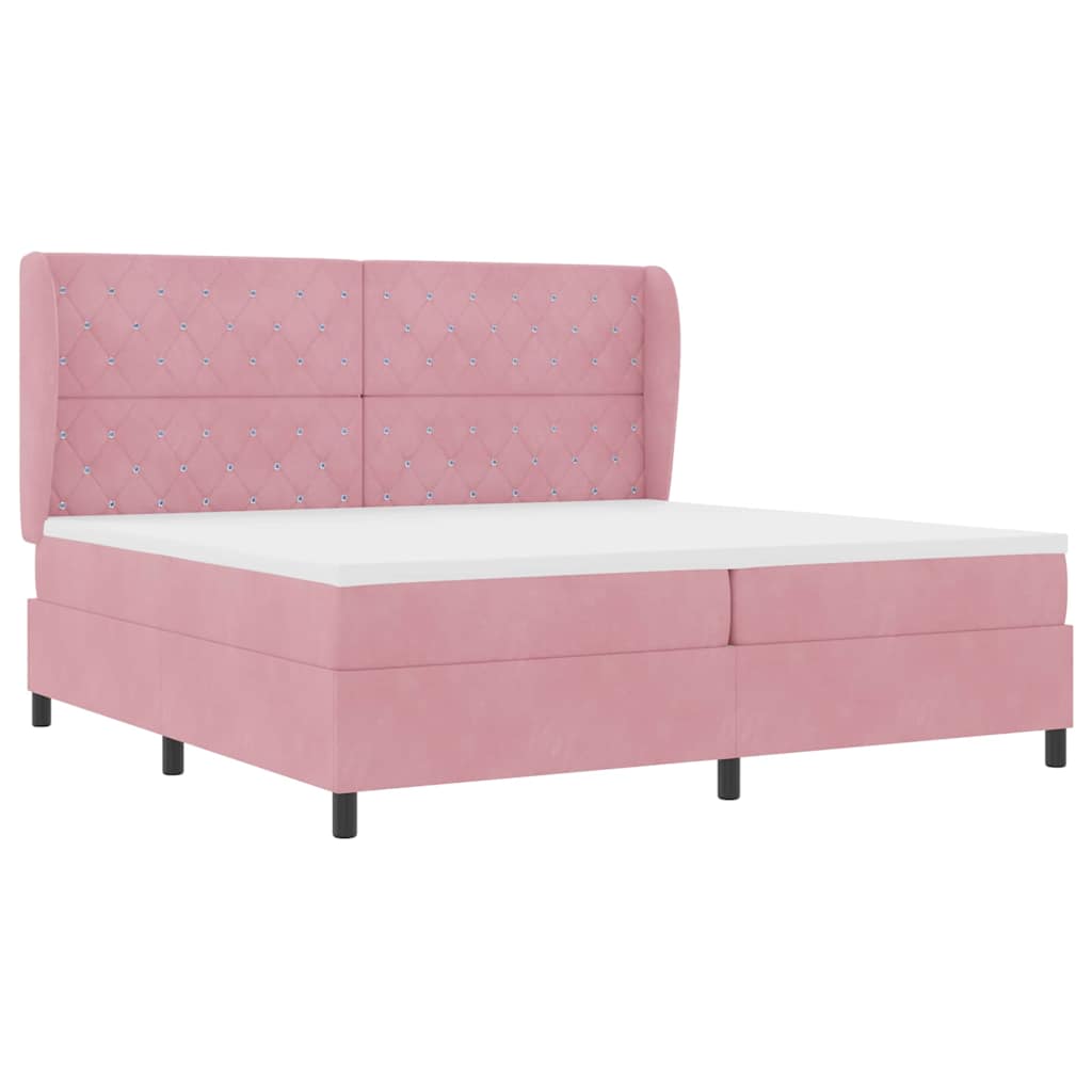 Box spring seng med hovedgærde Lyserød 200 x 200 cm Fløjl