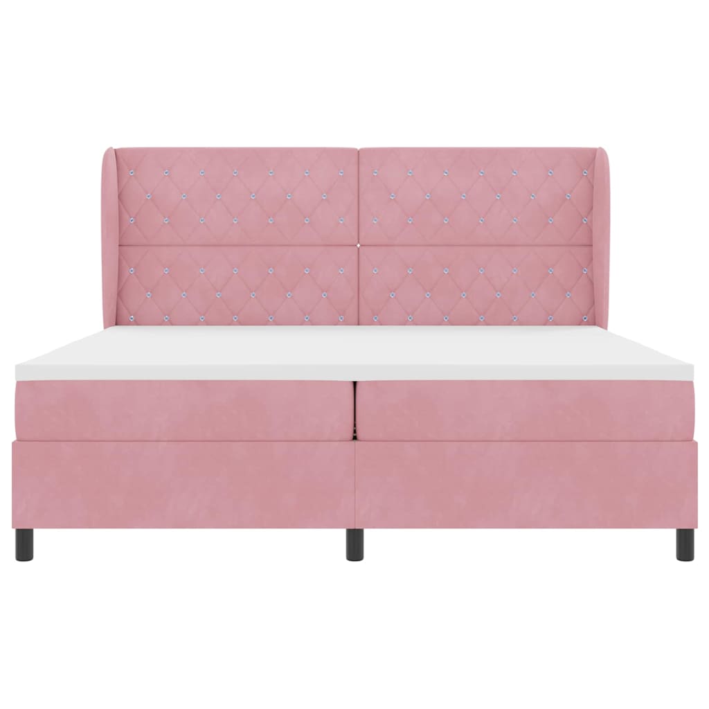 Box spring seng med hovedgærde Lyserød 200 x 200 cm Fløjl