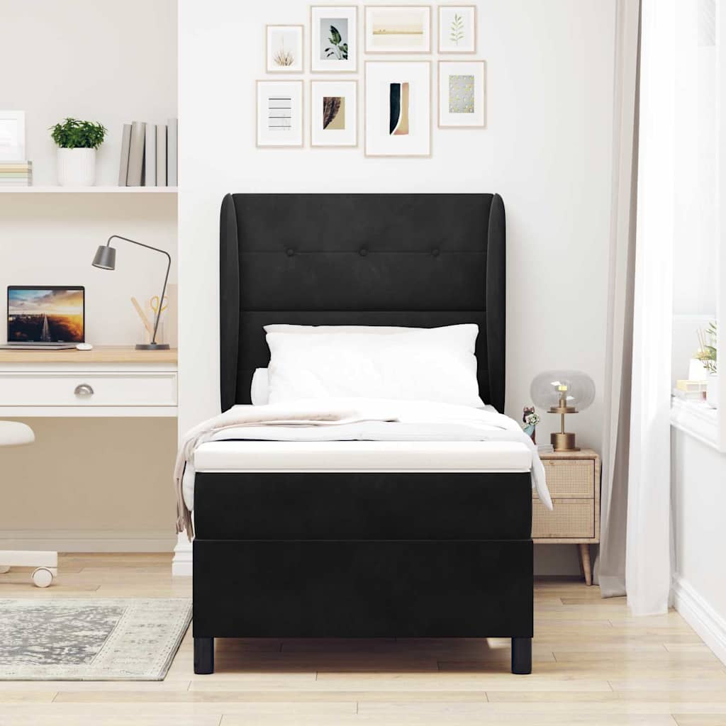 Box spring seng med hovedgærde Sort 200 x 80 cm Fløjl
