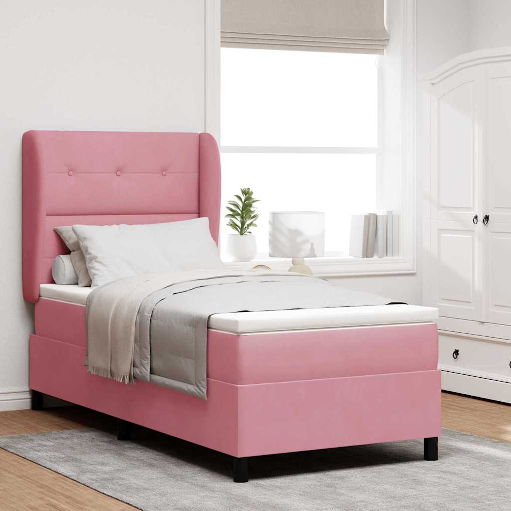 Box spring seng med hovedgærde Lyserød 190 x 90 cm Fløjl