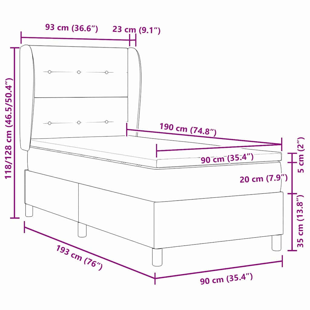 Box spring seng med hovedgærde Lyserød 190 x 90 cm Fløjl