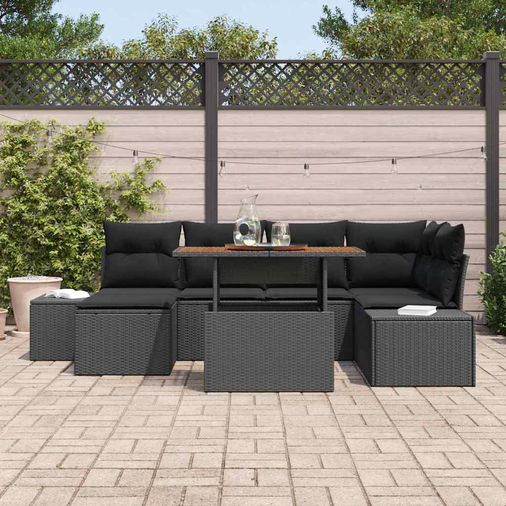 Havesofa Sæt 7 pcs Sort og Brunt