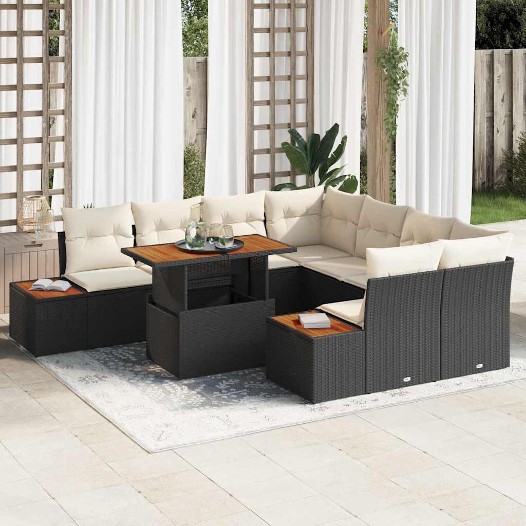 Have Spisebordssæt med pude 9 pcs Sort og Beige