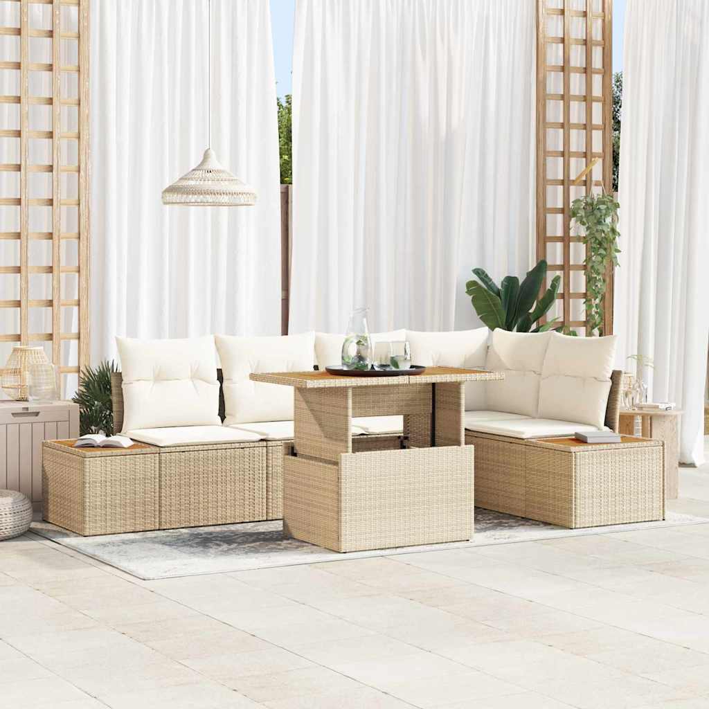Havesofa Sæt 6 stk. Beige Polyrattan, stål og massivt akacietræ