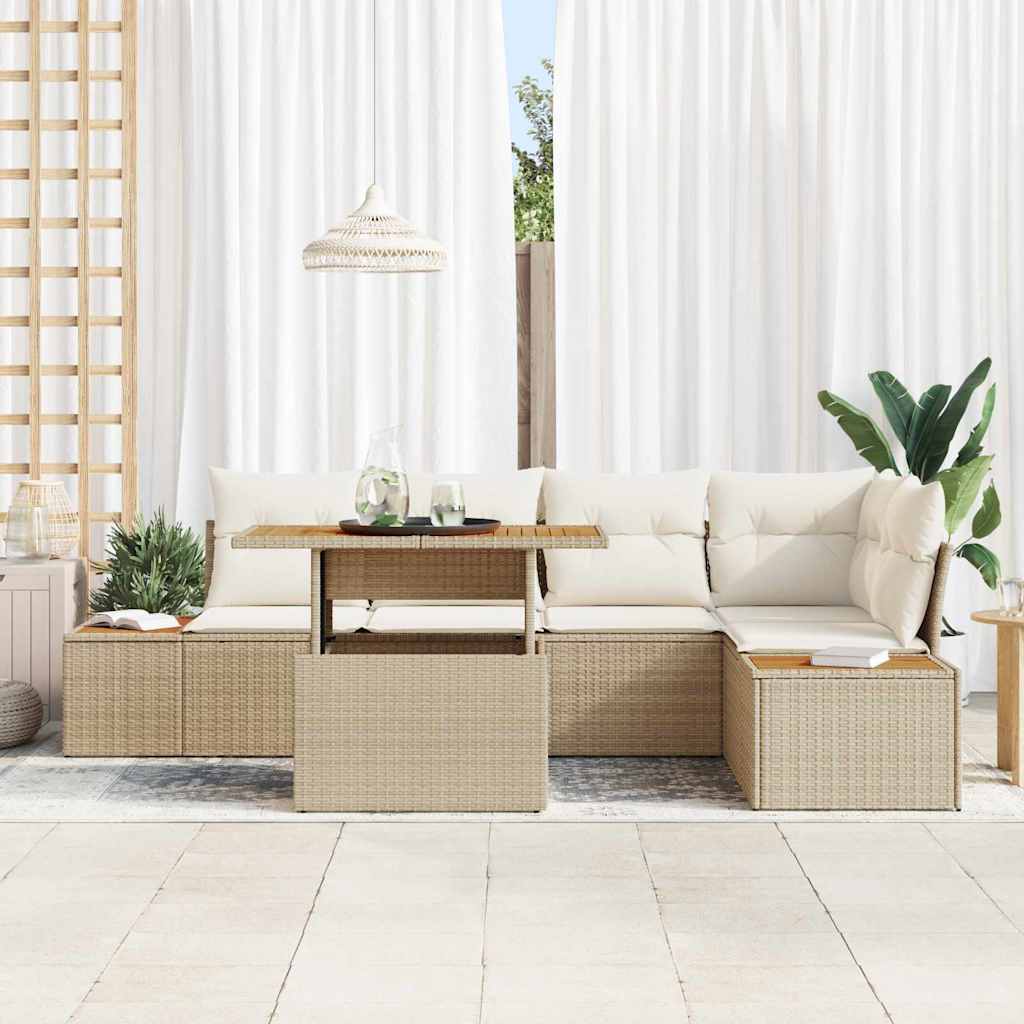 Havesofa Sæt 6 stk. Beige Polyrattan, stål og massivt akacietræ