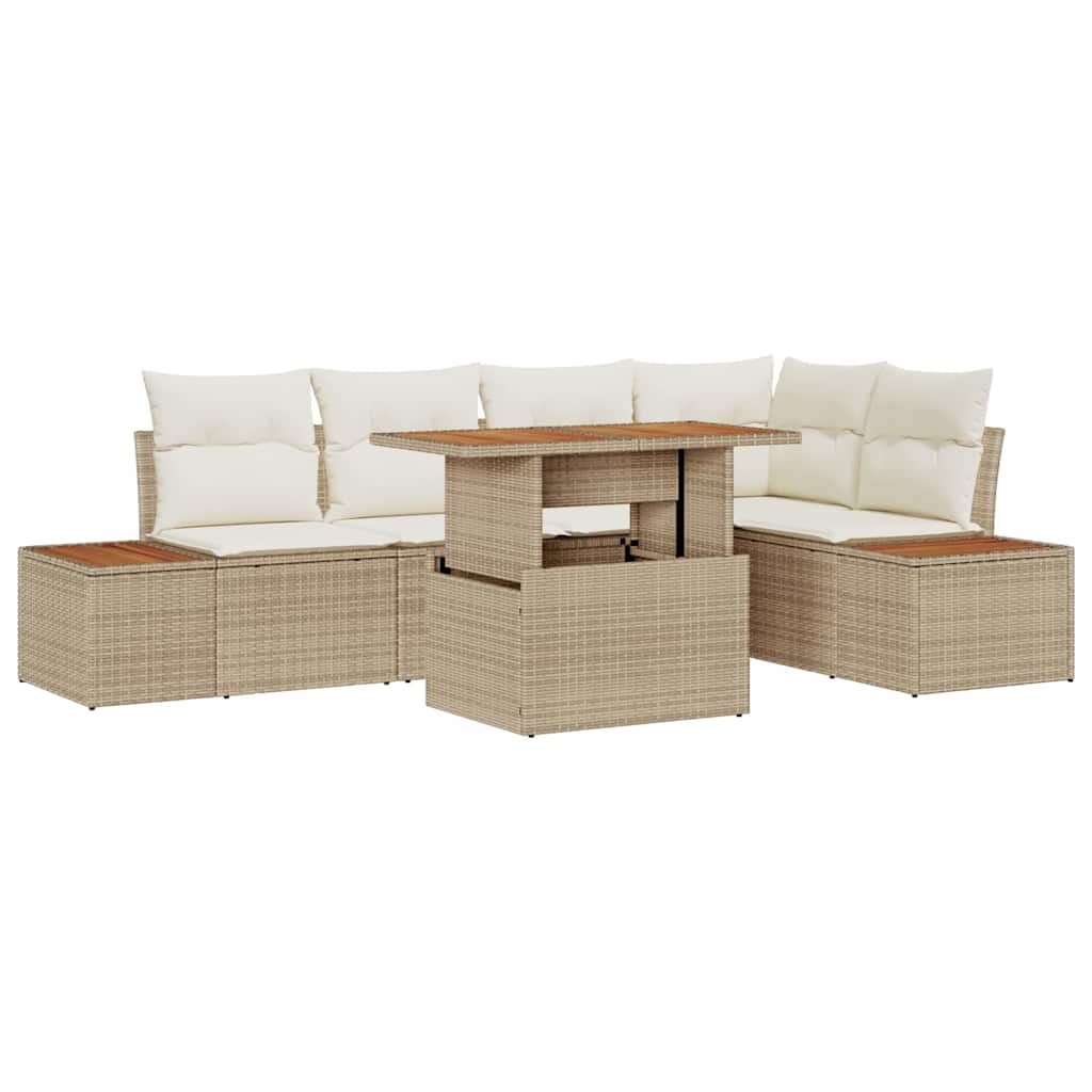 Havesofa Sæt 6 stk. Beige Polyrattan, stål og massivt akacietræ