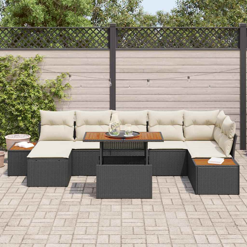 Have Spisebordssæt med pude 8 pcs Sort og Beige
