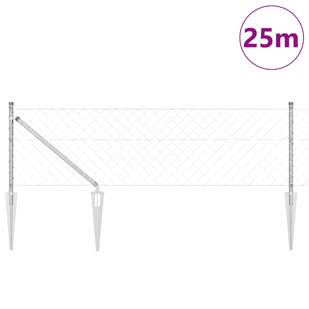 Kædehegn med pigge 25 x 0,6 m Galvaniseret stål Sølv Mesh
