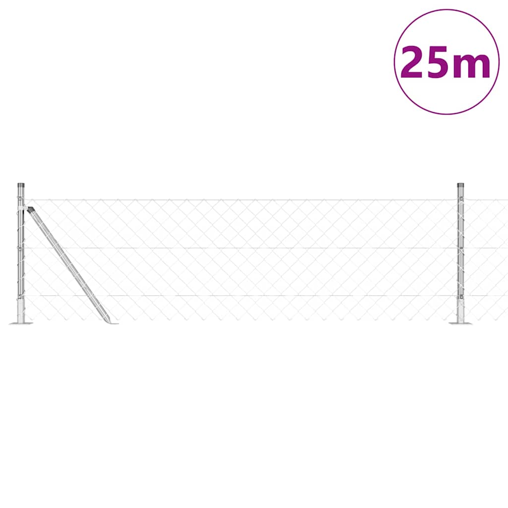 Kædehegn med betonbund 25 x 0,6 m Galvaniseret stål Sølv Mesh