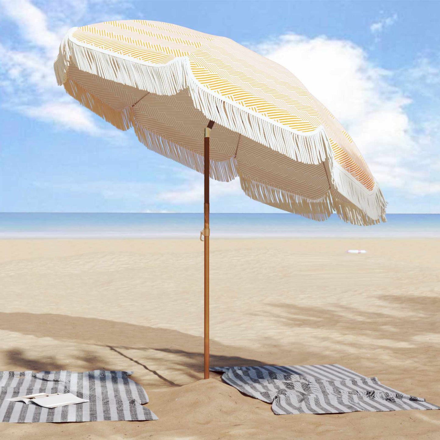 Strand Parasol Gul og Hvid 205 x 205 x 210 cm Polyester og Stål