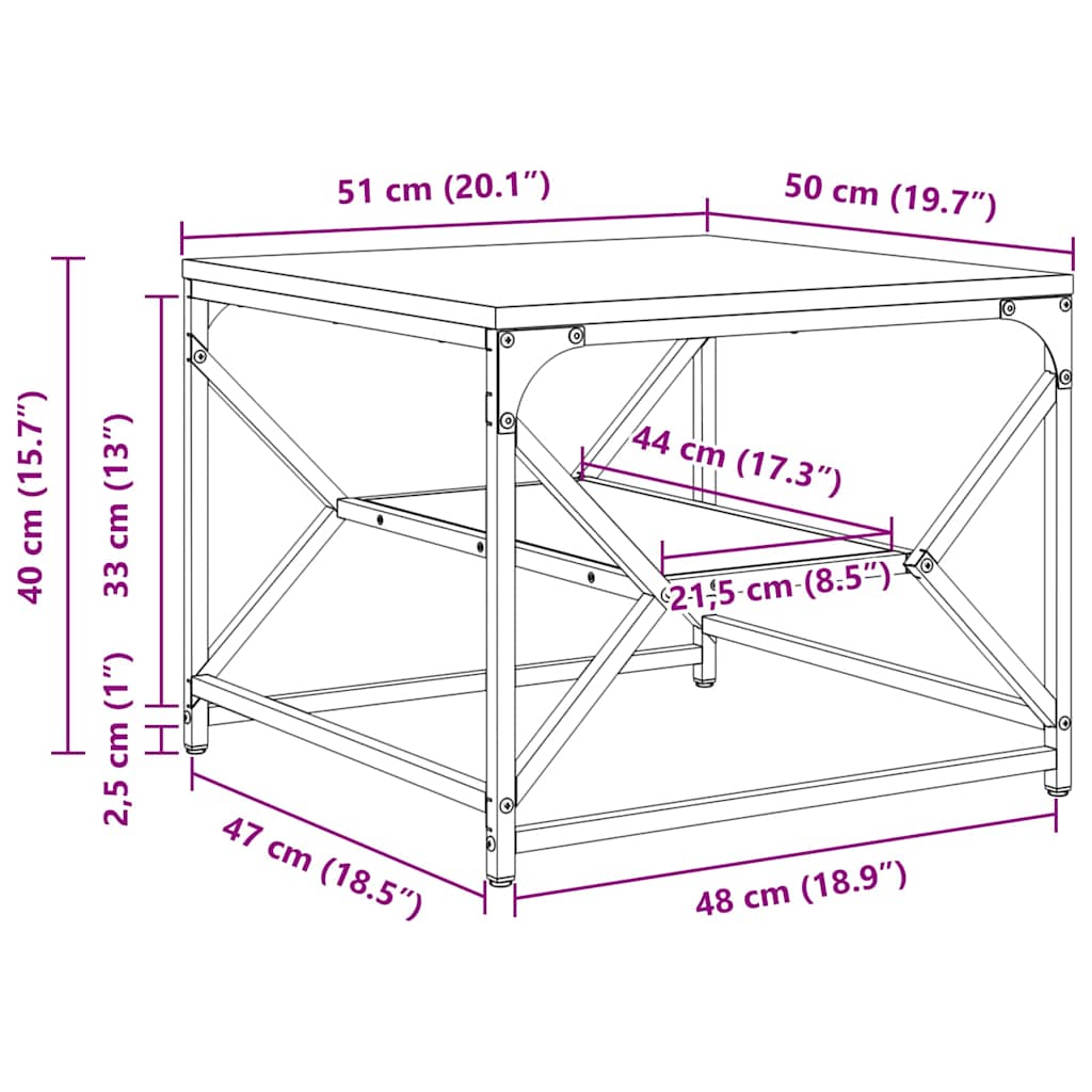 Sofabord Røget eg 51 x 50 x 40 cm Ingeniørtræ og stål