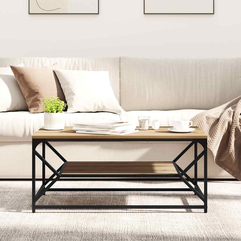 Sofabord Artisan Egetræ 90 x 50 x 40 cm Ingeniørtræ og stål