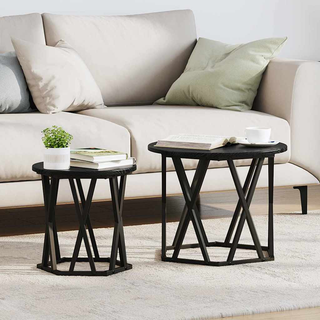 Sidebord 2 pcs Sort eg Ingeniørtræ og stål