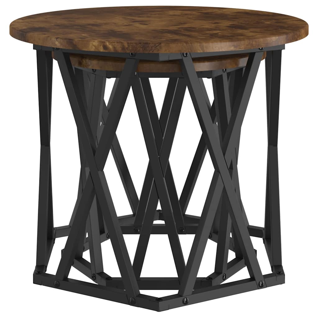Sidebord 2 pcs Røget eg Ingeniørtræ og stål