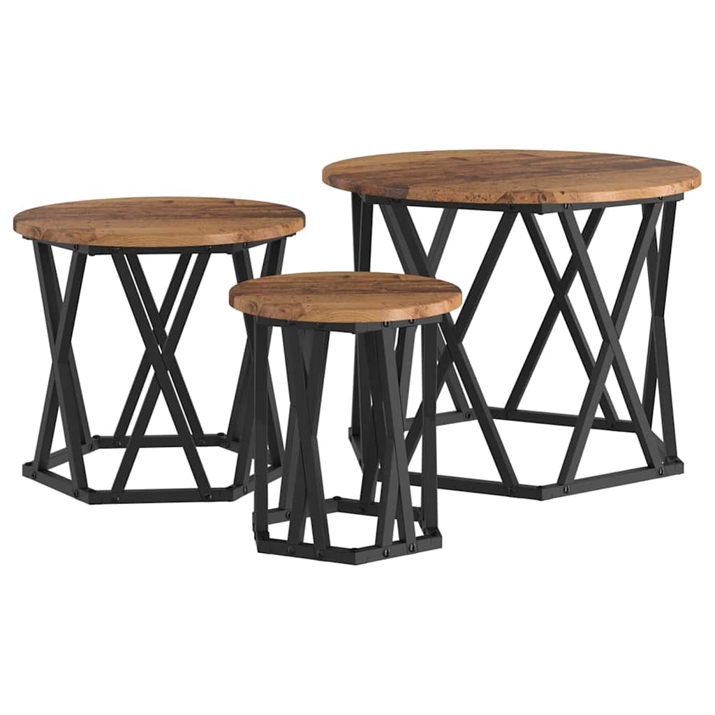Nesting Sidebord 3 pcs Gammelt træ Ingeniørtræ og stål
