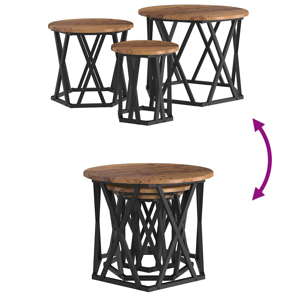 Nesting Sidebord 3 pcs Gammelt træ Ingeniørtræ og stål